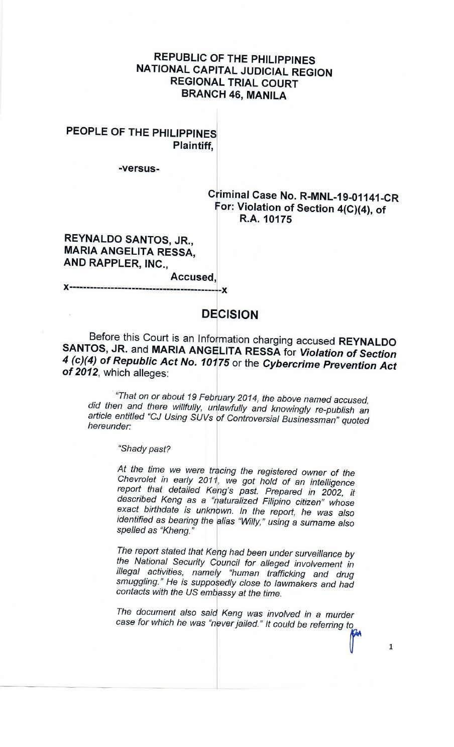 court case status Philippines